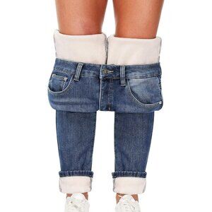 Women's Fleece Lined Skinny Jeans Thermal Flannel Winter Warm Thick Denim